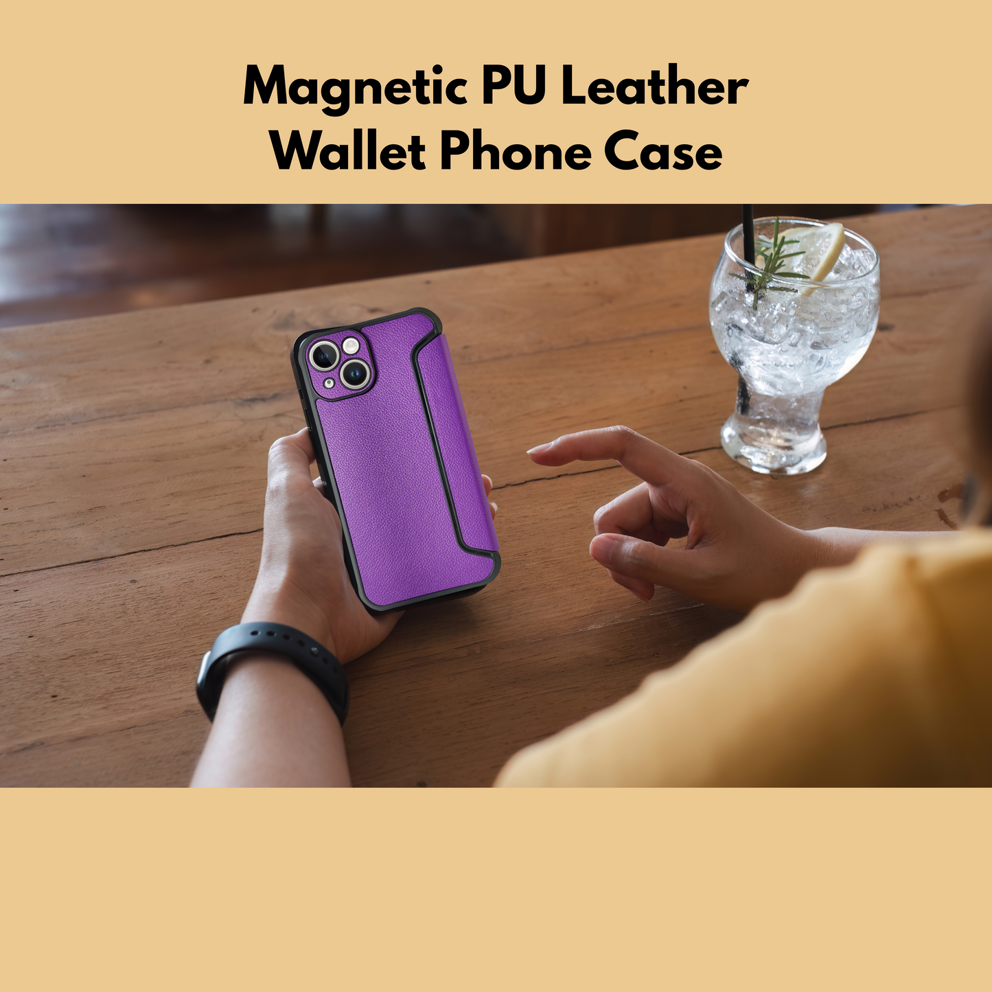 Reiko Purple Magnetic Wallet Case for iPhone 14 Plus – Elegant PU Leather Protection with Card Holder & Kickstand