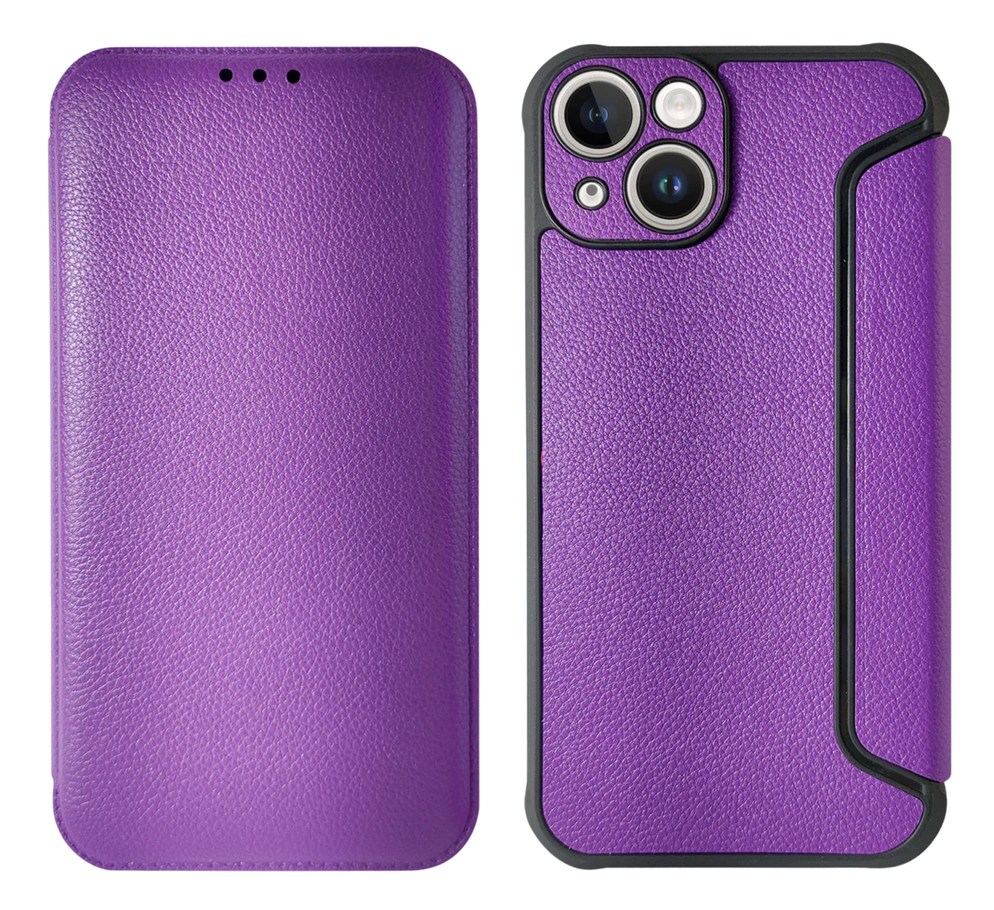 Reiko Purple Magnetic Wallet Case for iPhone 14 Plus – Elegant PU Leather Protection with Card Holder & Kickstand