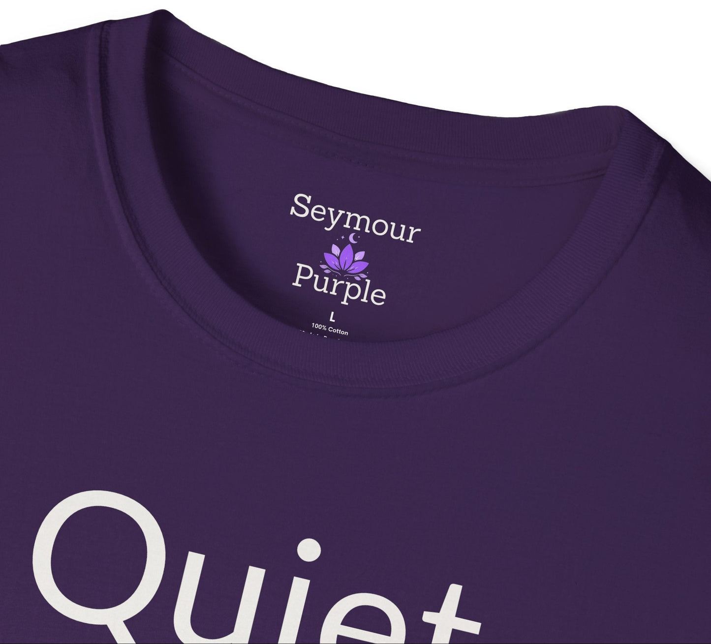 Closeup of purple t-shirt neckline 