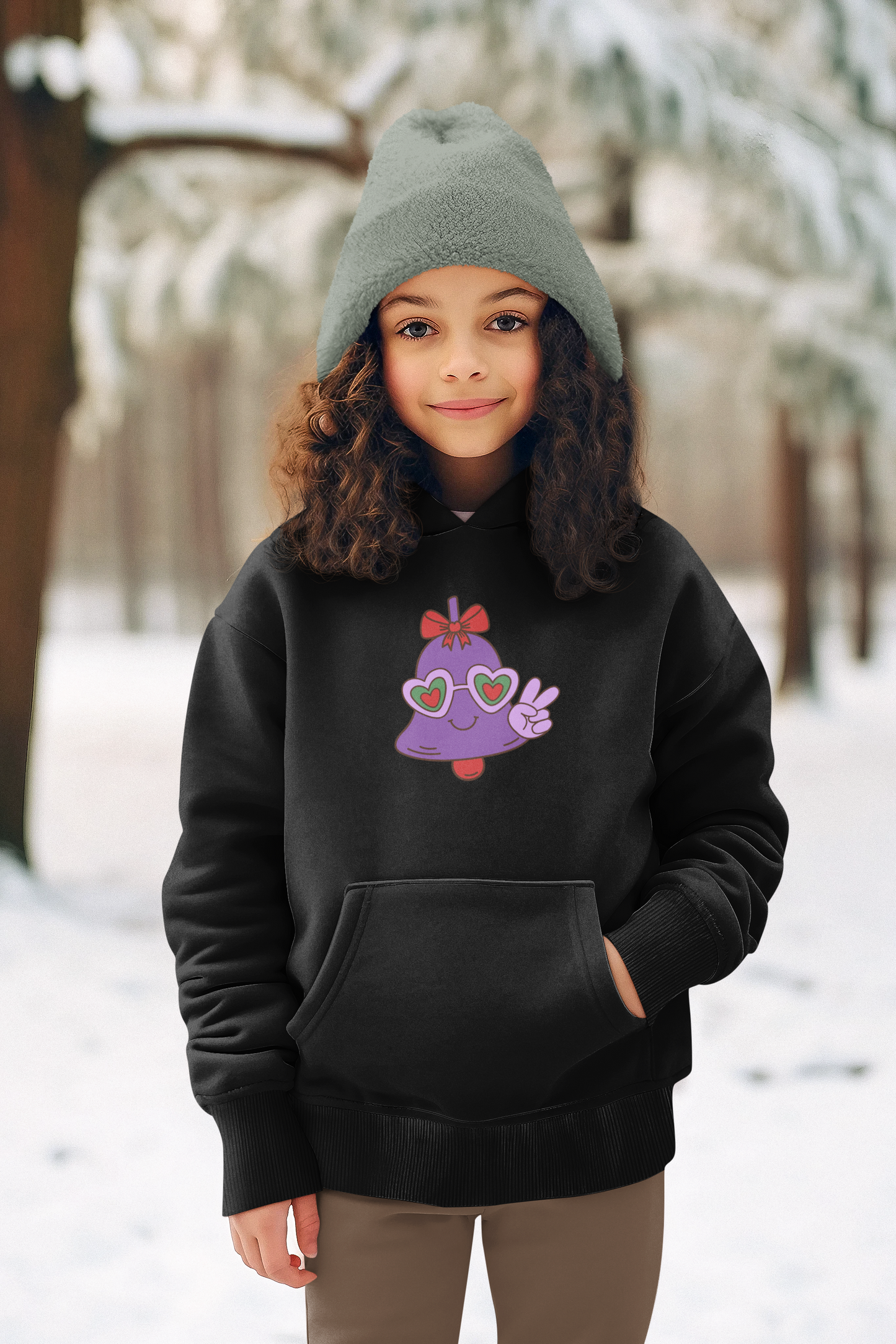 Purple Christmas Bell Heart Glasses Peace Sign Youth Unisex Hoodie