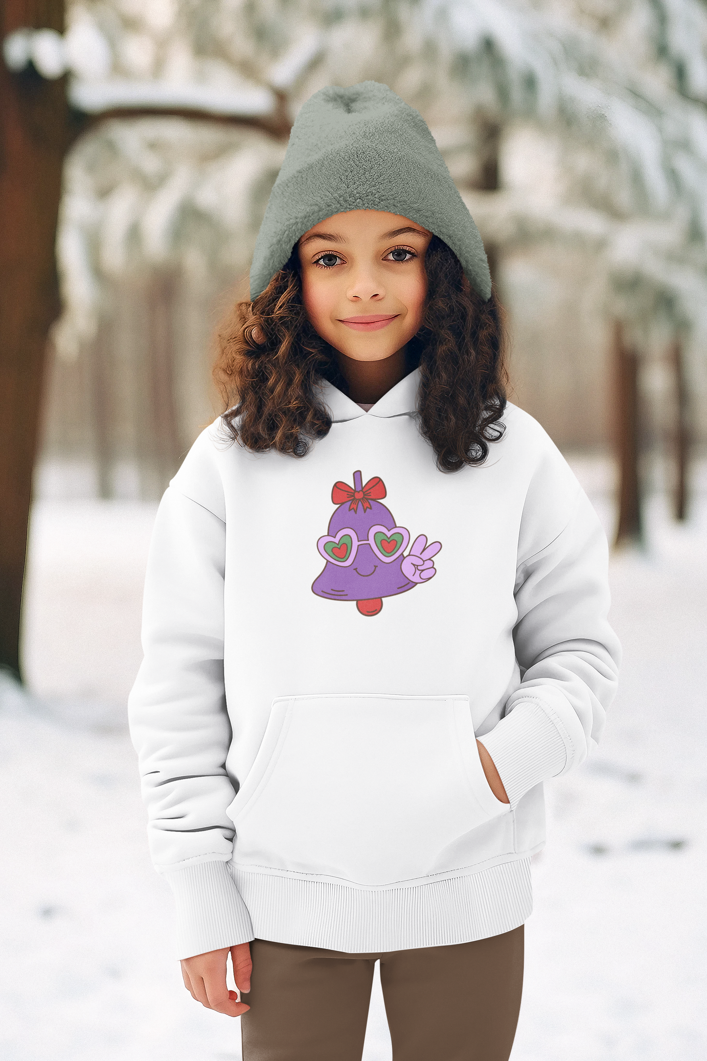 Purple Christmas Bell Heart Glasses Peace Sign Youth Unisex Hoodie