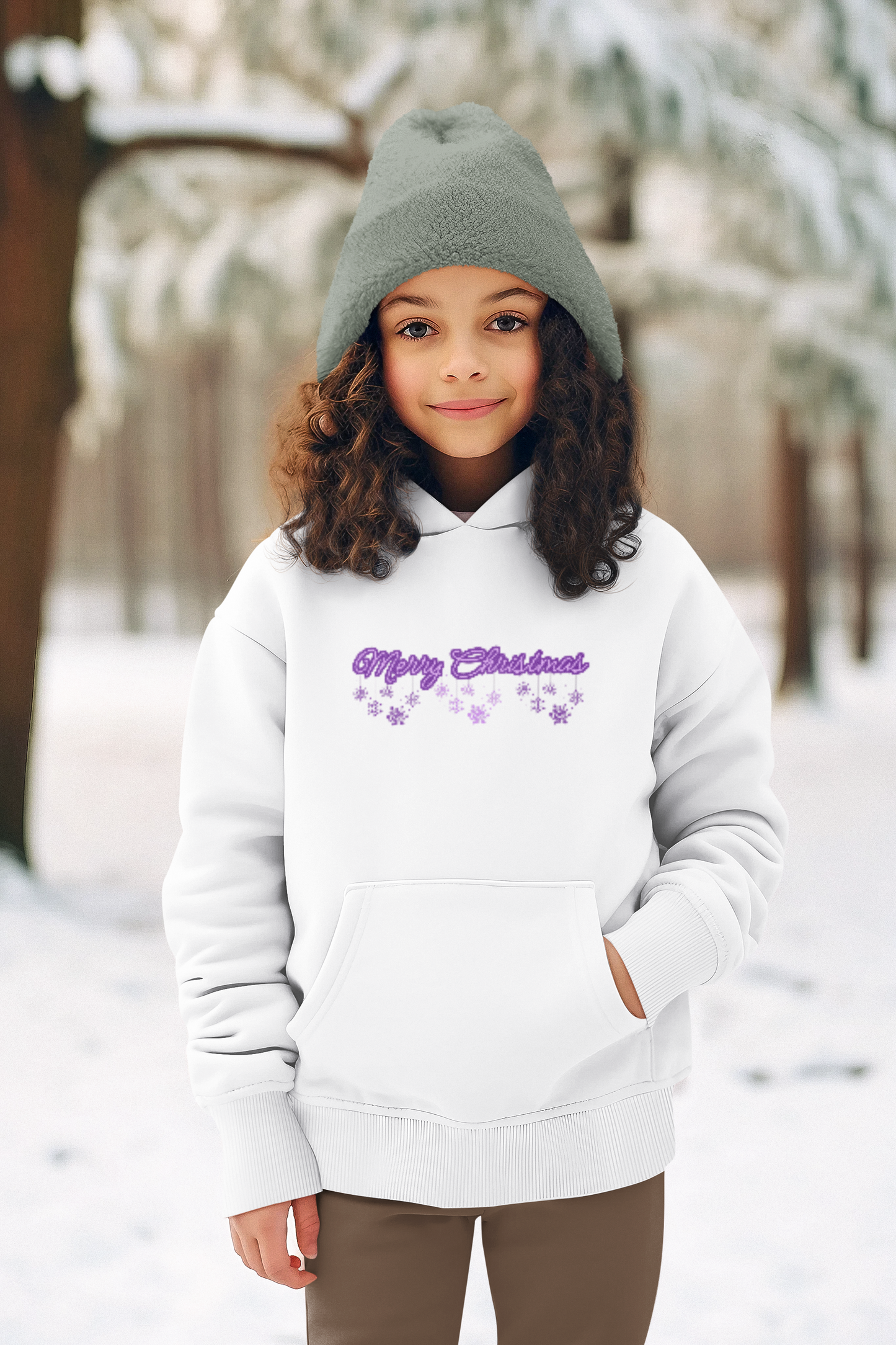 Merry Christmas and Snowflakes All in Purple Unisex Youth Pullover Hoodie