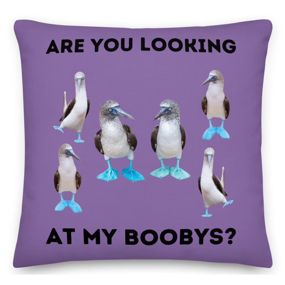 Purple Booby Birds Throw Pillow 18x18, Humorous Quote, Home Decor