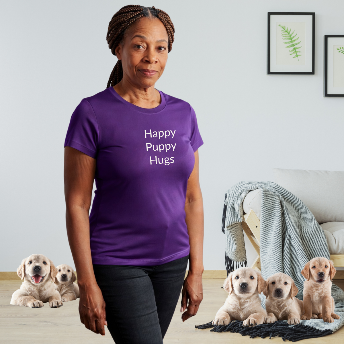 Happy Puppy Hugs - Unisex T-shirt - Soft Style 100% Cotton